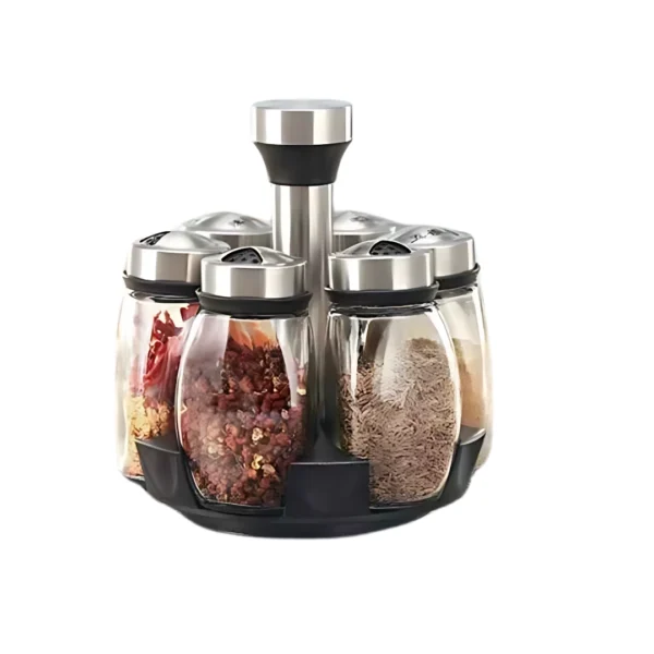 7pcs Rotatable Spice jar Glass with Rack onemall.lk