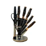 9pcs Kitchen Knife with Stand Black onemall.lk