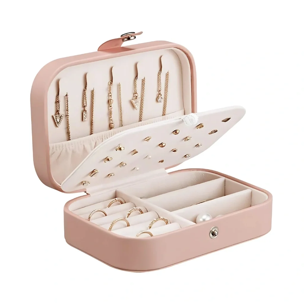 Leather Small Portable Travel Case Mini Jewelry Box for Women Girls Organizer onemall.lk