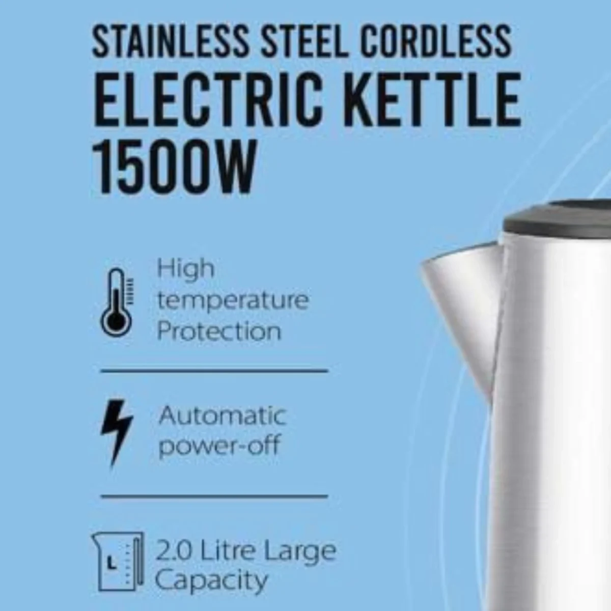 Richpower RPCK-1169 Stainless Steel Cordless Electric Kettle 2.0L 1500W ONEMALL.LK