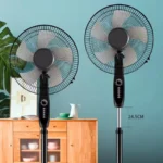 SAIKON SKFS1566 Stand Fan 5 Blade Black Body With Timmer onemall.lk