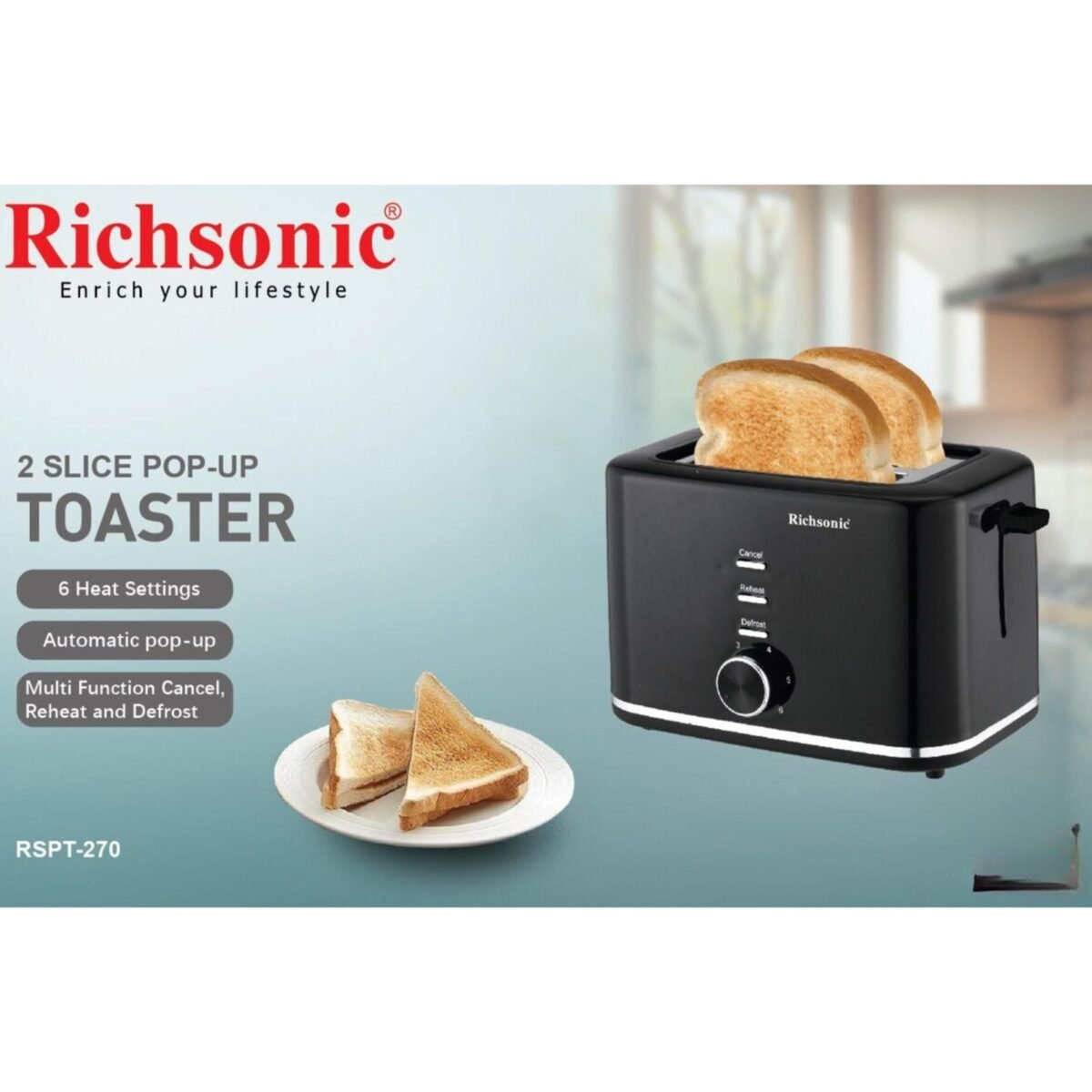 Richsonic 2-Slice Pop-Up Toaster – Auto Shut-Off & Multi-Function onemall.lk