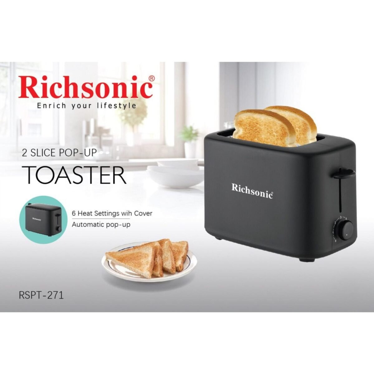 Richsonic 2-Slice Pop-Up Toaster – Auto Shut-Off & Multi-Function RSPT-271 onemall.lk