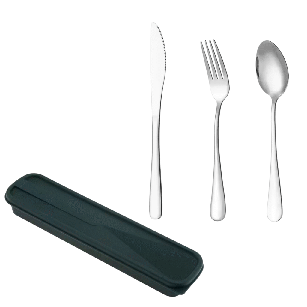 4pcs Silver Spoon Fork Knife With Pouch