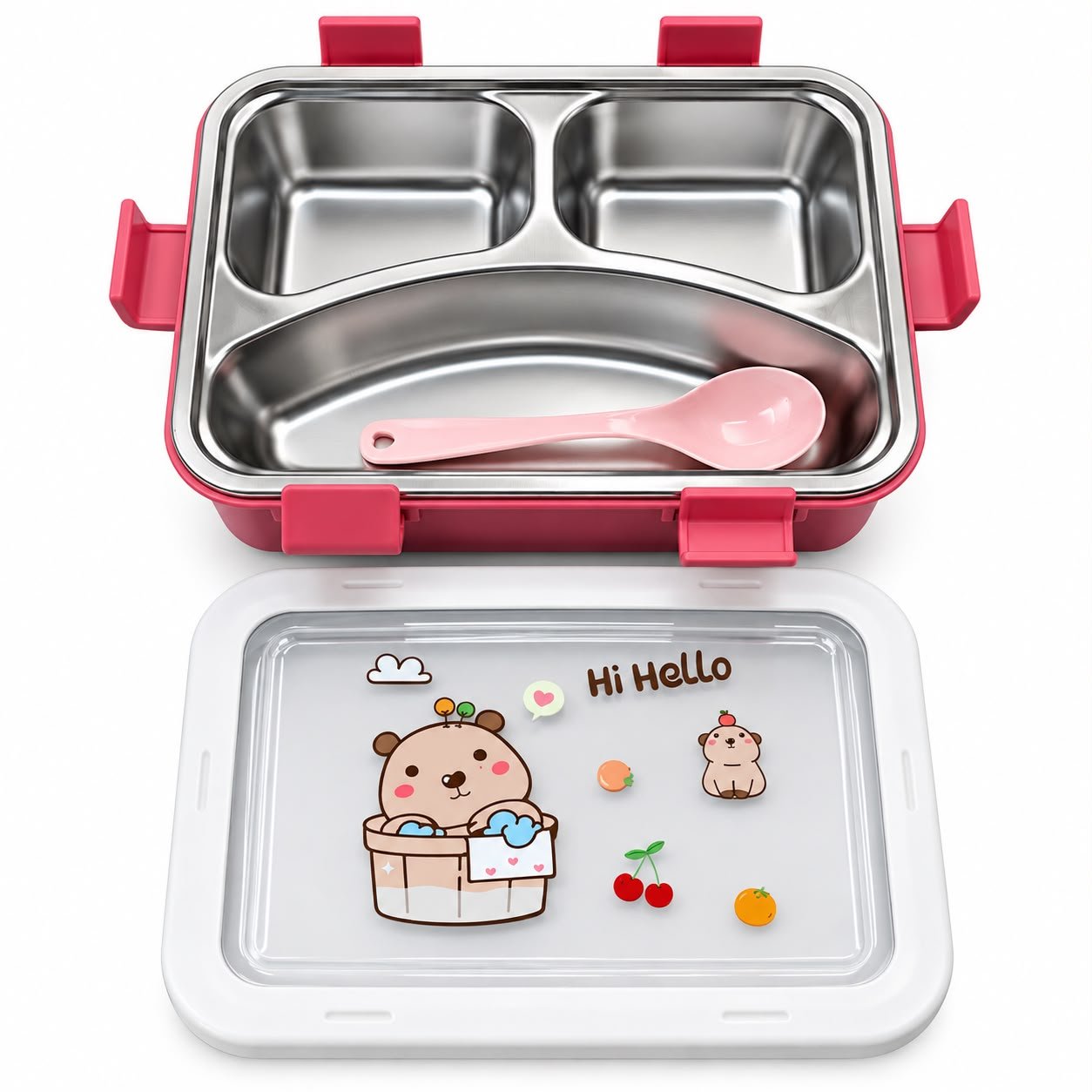 WhatsApp Image 2026-09-20 at 1.48.28 PM Kids Stainless Steel 3-Compartment Lunch Box with Spoon - Image 1